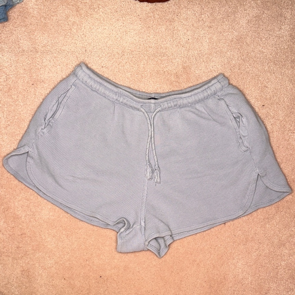 Brandy Melville Waffle Knit Shorts Periwinkle 100% Cotton Pockets Drawstring